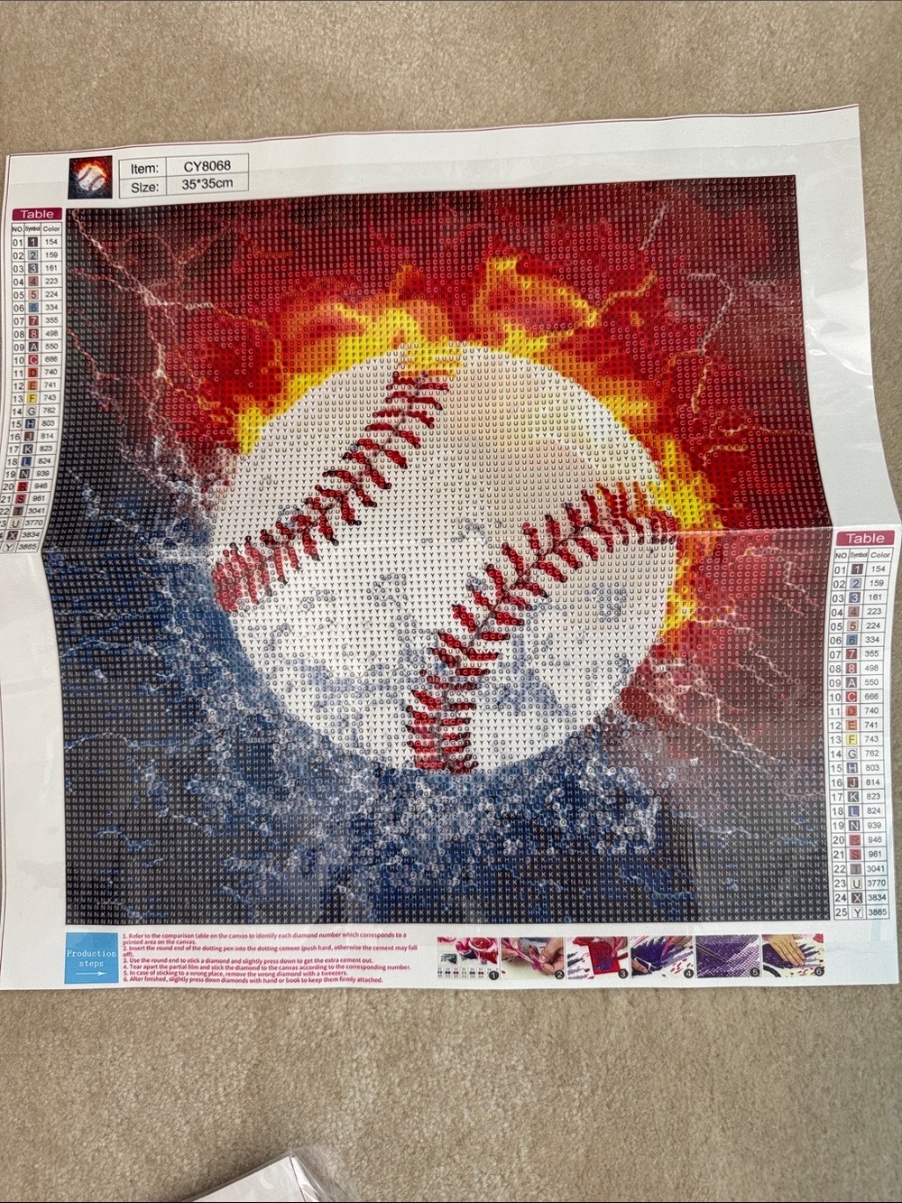 Fiery Baseball Wall Art Print - White & Red